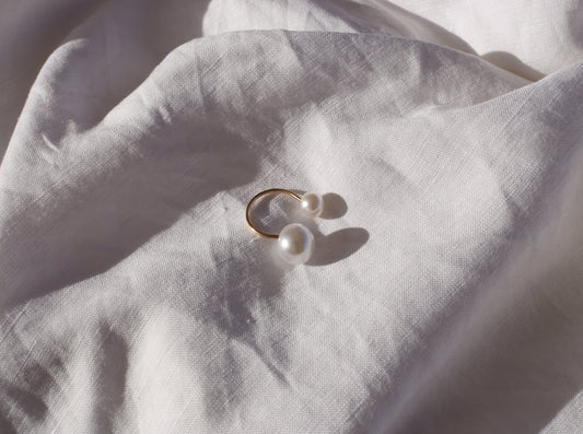 Anillo doble perla ajustable